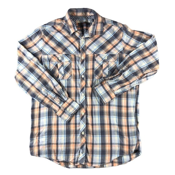 Ben Sherman Blue Plaid Contrasting Cuff Button Down Casual Shirt - Picture 1 of 10